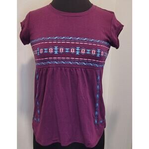 Boho Babydoll Embroidered Top Maroon Y2K Free People Style Girls XL